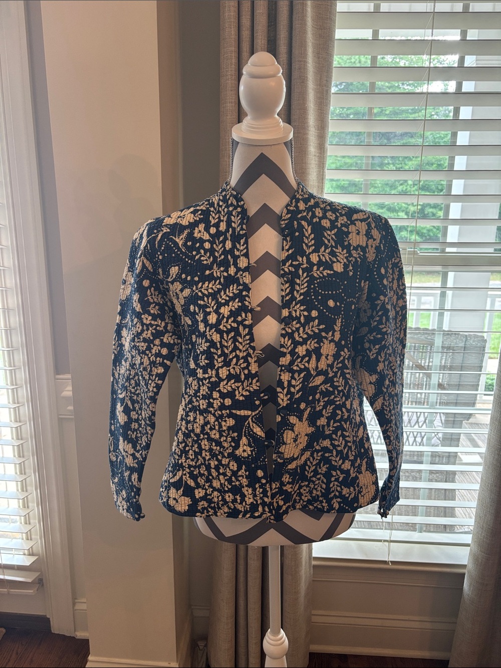 Orvis Navy and Cream Floral Jacquard Jacket
